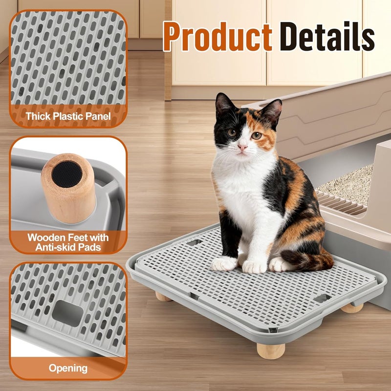 Bartuke Litter Box Step, Cat Ramp/Step/Catcher with Wooden Base, Filter Function, Easy to Clean, Filter Pedal Ideal for Kitten & Elderly Cats (Light Grey) - Image 5